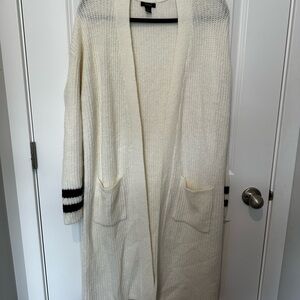 Halogen Cream Cardigan with Black Varsity Stripe Sleeve Accents